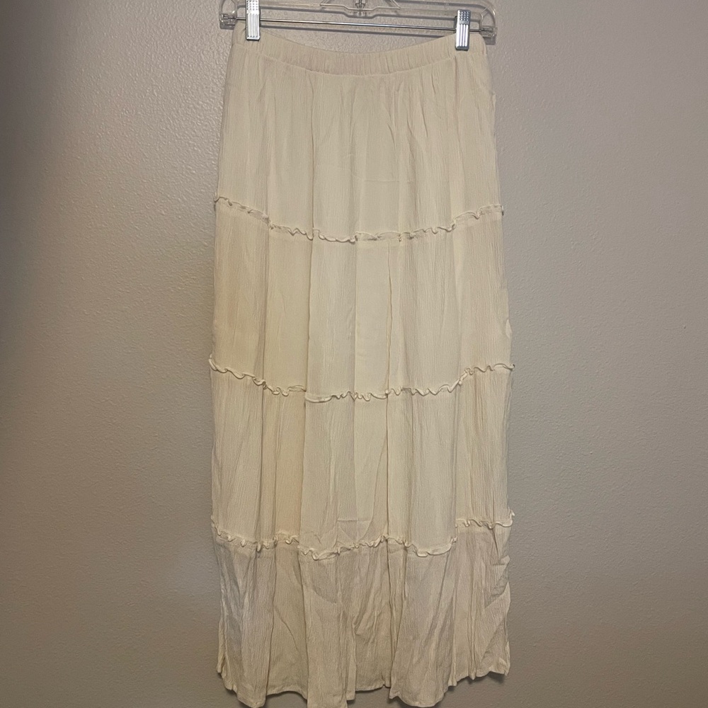 Hollister Cream Tiered Maxi Skirt Resort Wear